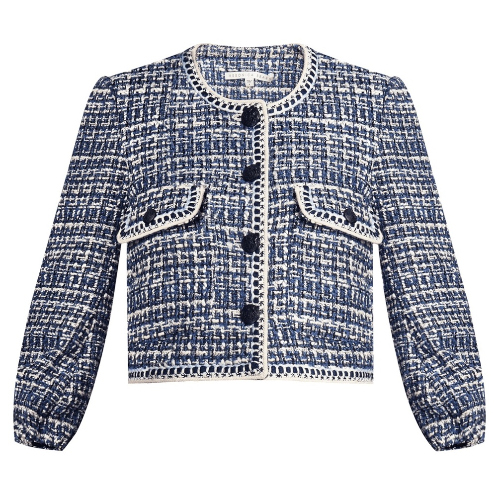 Veronica Beard Brim Tweed Jacket Blue White Cropped Blazer Size 4